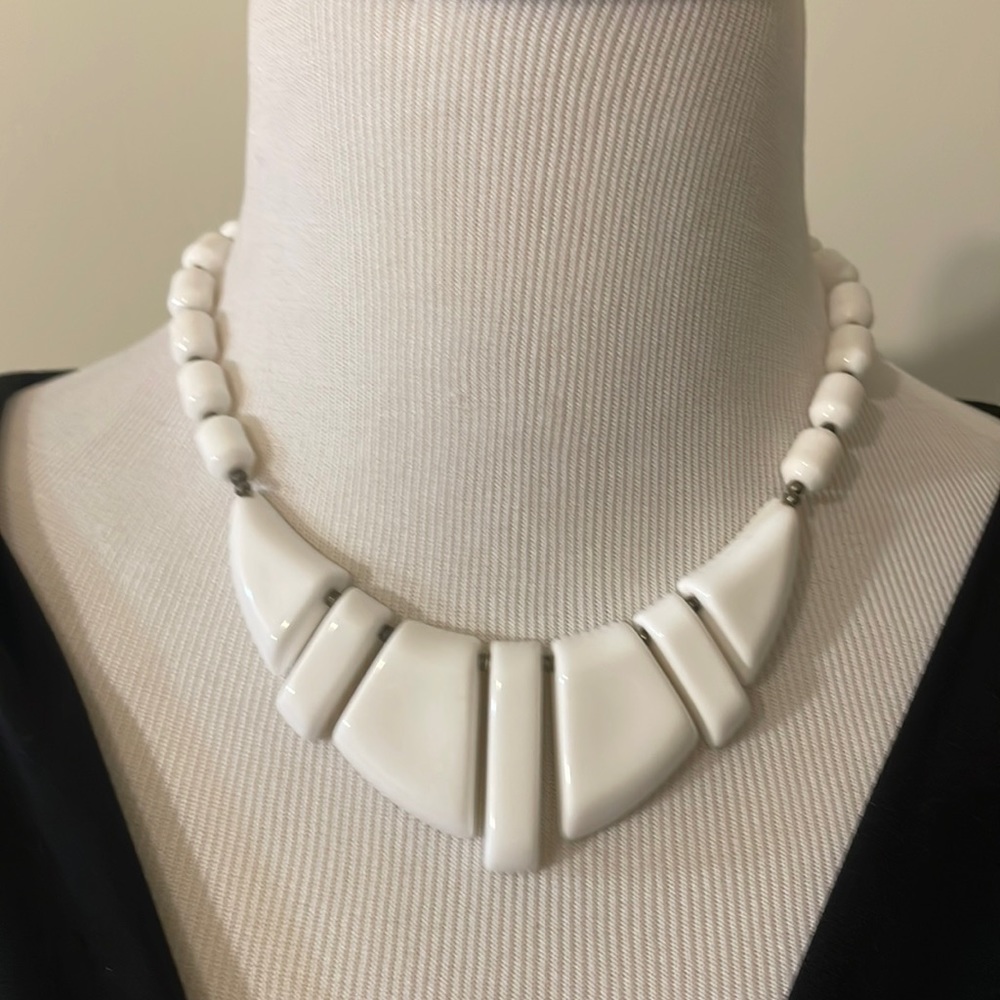 Vintage choker style necklace with white acrylic beads